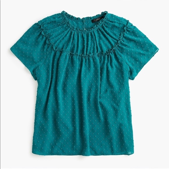 J. Crew Teal Gathered Bib Top in Swiss Dot size Small - Picture 1 of 13